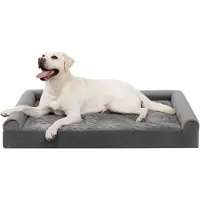 Merkloos Lit orthopédique pour chien, 91 x 68 x 16 cm, bords surélevés, housse amovible, antidérapant, pour chiens, couleur gris