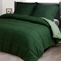 Merkloos Couverture d'été 240x220 cm, pour lit double, 2 taies d'oreiller, microfibre, réversible, couleur verte