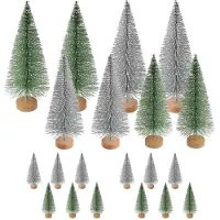 Sonstiges Mini sapins de Noël, 20 pièces, 4,5/10,5/16 cm, PVC/bois, argent/vert
