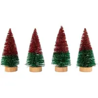 Sonstiges Mini sapin de Noël artificiel, 4,5 cm x 10,5 cm, rouge et vert, lot de 4