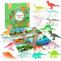 Merkloos Calendrier de l'Avent 2025, 24 portes, 16 figurines de dinosaures, 14 voitures miniatures, en plastique ABS, pour enfants