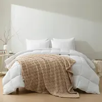 Merkloos Ensemble de couette et de plaid, dimensions 135x200 cm et 150x200 cm, couleur blanche et beige foncé, pour chambre à coucher