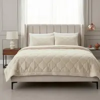 Merkloos Couverture Steppée Teddy Premium, beige, 140 x 200 cm, pour lit simple