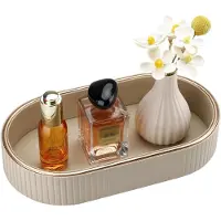 Merkloos Plateau de salle de bain ovale, 30x20 cm, en cuir, pour table de toilette