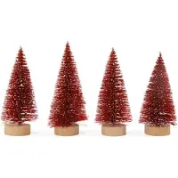 Sonstiges Mini sapin de Noël artificiel, couleur bordeaux, dimensions 4,5 cm x 10,5 cm, lot de 4
