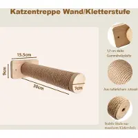 Merkloos Ensemble Kratzbaum, comprenant 2 échelons muraux pour chats, en bois massif, avec corde en jute, capacité de 15 kg, à fixer au mur
