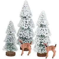 Sonstiges Miniature ensemble de sapins de Noël, 5 pièces, 15-25 cm. Arbres de Noël artificiels avec figurines de rennes, idéal pour la décoration de table, couleur verte