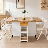 Dripio Table pliante de 120x72x75 cm, blanche et imitation chêne rouge, pour 4 à 6 personnes