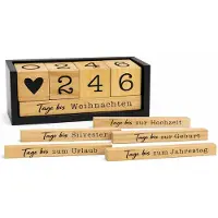 Merkloos Calendrier de l'Avent en bois, calendrier de bureau avec des blocs en bois, pour la maison, de couleur noire et bois