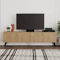 Merkloos Meuble TV moderne avec 4 portes – Grand meuble TV offrant de nombreux espaces de rangement – Commode TV en bois pour salon, chambre, bureau ou loft