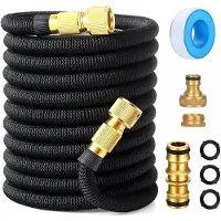 Merkloos Tuyau d'arrosage de 15 mètres, avec raccords en laiton, pour jardin, de couleur noire, extensible
