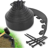 Merkloos Bordure de jardin de 10 mètres de long, 10 cm de haut, avec 50 chevilles, en plastique, pour pelouse
