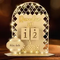 Dripio Calendrier de Ramadan en bois avec guirlande de LED, décoration de compte à rebours