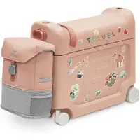 Stokke Kit de voyage JetKids, rose corail - Avec valise BedBox Ride-On et sac à dos - Pour les enfants de 2 à 7 ans (jusqu'à 35 kg)