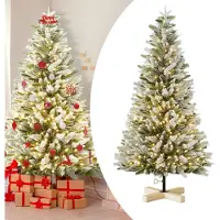 UISEBRT 180 cm Arbre de Noël artificiel floqué avec LED blanc chaud et support métallique robuste - Arbre de Noël et arbre de décoration pour Noël