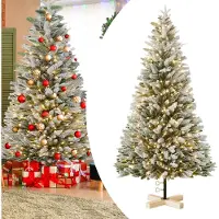 UISEBRT 210 cm Sapin de Noël artificiel floqué avec LED blanc chaud et support métallique robuste - Sapin de Noël et arbre de décoration pour Noël