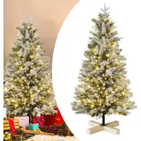 UISEBRT Sapin de Noël artificiel floqué de 150 cm avec LED blanc chaud et support métallique robuste - Sapin de Noël et arbre de décoration pour Noël