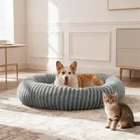 Merkloos Elzusha - Lit pour chiens et chats de petite taille, en forme de beignet, lavable