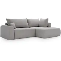 Bettso Canapé d'angle moderne AURORA BIS, gris clair – Mécanisme convertible, tissu élégant, coussins confortables, largeur 257 cm, configuration à droite