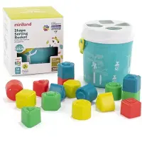 Miniland Seau avec blocs pour trier les formes, turquoise