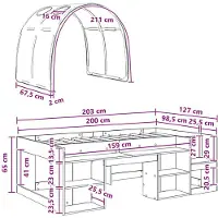 vidaXL Cadre de lit avec tunnel et étagère, 3 pièces, chêne Sonoma et bleu