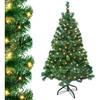 UISEBRT Arbre de Noël artificiel avec éclairage 120cm LED Arbres de Noël Sapin de décoration avec guirlande lumineuse et support Vert PVC