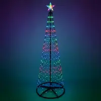 Spetebo Arbre de Noël lumineux avec étoile en sommet, 210 cm, pour extérieur, avec télécommande et minuterie - 370 LED - Arbre de Noël en métal noir, multicolore, avec changement de couleur