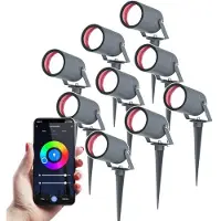HOFTRONIC™ HOFTRONIC - Lot de 9 spots à piquet jardin connectés 5,5W 345lm RGBWW IP65 Anthracite