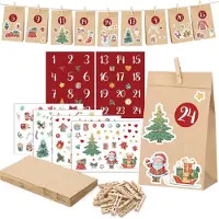 Sonstiges Calendrier de l'Avent à remplir pour 2026, comprenant 24 sachets en papier kraft marron, , avec des attaches en bois et des autocollants numérotés