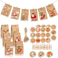 Sonstiges Calendrier de l'Avent à remplir, coffret de 24 pièces avec 6 motifs de Noël, pinces en bois, corde en jute et autocollants numérotés