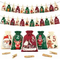 Sonstiges Calendrier de l'Avent : 24 sachets à remplir, dimensions 13x18 cm, avec attaches et cordon
