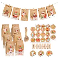 Sonstiges Calendrier de l'Avent à remplir : ensemble comprenant 24 sachets en papier, des pinces en bois, des autocollants numérotés et une corde en jute