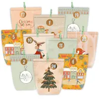 Sonstiges Calendrier de l'Avent à remplir, 24 sachets en papier avec des autocollants numérotés, couleur orange, kit de bricolage