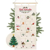 Sonstiges Calendrier de l'Avent en tissu, à suspendre, avec 24 poches, lavable, réutilisable, et orné de la broderie "Joyeux Noël"