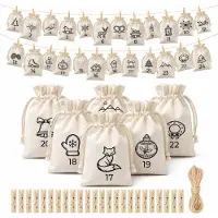 Sonstiges Calendrier de l'Avent à remplir : 24 petits sacs en tissu, en coton et lin, de 3 tailles différentes : 15x20 cm, 13x18 cm et 10x15 cm. Réutilisables, pour un usage créatif, pour enfants et adultes