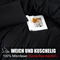 Merkloos Housse de couette en microfibre, 180x200 cm, noire, anti-froissement, avec fermeture à glissière, pour chambre à coucher