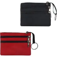 OEM Deux petites sacs à main pour femmes, avec 3 compartiments zippés et un porte-clés, ainsi qu'un porte-monnaie en toile noir et rouge, idéal pour les pièces et les cartes.