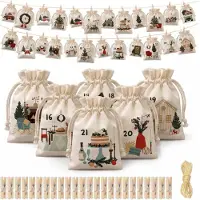 Sonstiges Calendrier de l'Avent à remplir, ensemble de 24 sacs en tissu en coton, 3 tailles avec cordon de serrage, pinces en bois, ficelle, pour la décoration de Noël, à réaliser soi-même