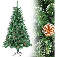 UISEBRT 240cm Arbre de Noël artificiel Sapin vert avec neige et pommes de pin Arbre de Noël artificiel pour décoration de Noël avec support