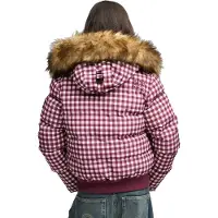 Superdry Femme Veste Bomber Everest Check à Capuche Coupe Ajustée Red Taille: 40