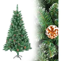 UISEBRT 210cm Arbre de Noël artificiel Sapin vert avec neige et pommes de pin Arbre de Noël artificiel pour décoration de Noël avec support