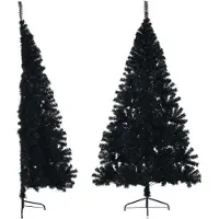 Prolenta Maison Exclusive - Sapin de Noël artificiel demi-arbre avec pied, noir, 240 cm, en PVC