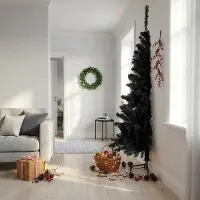 Prolenta Maison Exclusive - Sapin de Noël artificiel demi-arbre avec pied, noir, 210 cm, en PVC