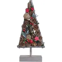 Merkloos Arbre de Noël artificiel, couleur rouge, dimensions 22 x 8 x 50 cm, avec support en bois, décoration de Noël