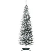 Youjia Arbre de Noël artificiel, 210 cm, branches enneigées en PVC, pliable, support métallique, vert/blanc