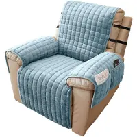 Merkloos Couvre-fauteuil antidérapant et résistant aux rayures - Protection pour fauteuil relax - Bleu - Avec 4 poches et sangles réglables - Pour intérieur...