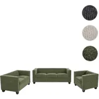 Mendler Canapé 3-2-1 Lille, ensemble de canapés, canapé lounge, suspension à ressorts Nosag, tissu/textile, velours (260g/m²), couleur vert