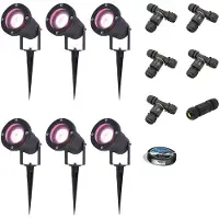 HOFTRONIC™ HOFTRONIC - Lot de 6 Spots à piquer jardin connectés 5,5W 400lm IP65 Noir RGBWW Wifi Bluetooth Avec matériel d'installation (Câble & connecteur)