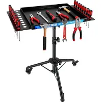 Merkloos Table de travail mobile, réglable en hauteur, avec bande magnétique, montée sur roulettes, idéale pour les ateliers et les réparations