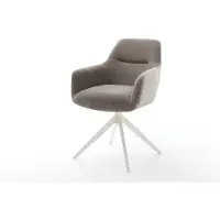 DELIFE Chaise-pivotante Pejo-Flex tissu structuré doux taupe pied croisé large blanc pivotement sur 360° fonction bascule ressorts ensachés